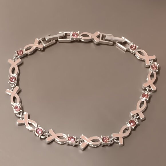 Avon Breast Cancer Crusade Pink Ribbon & Rhinestone Tennis Bracelet - NIOB - Picture 2 of 13